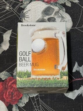 NIB SEALED BROOKSTONE GOLF BALL HEAVY DUTY GLASS PINT 16oz BEER MUG WITH HANDLE